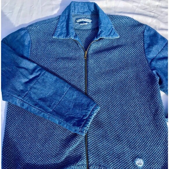 Vtg Danish Blue Willi’s Zip Natural Cotton Knit Sweater Denim Jacket Women’s XL - Picture 2 of 16